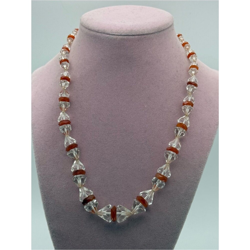 Vintage 1950s Crystal and Carnelian Bead Necklace